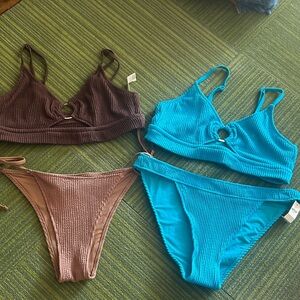Aerie Brown and Blue Ribbed Bikini Set